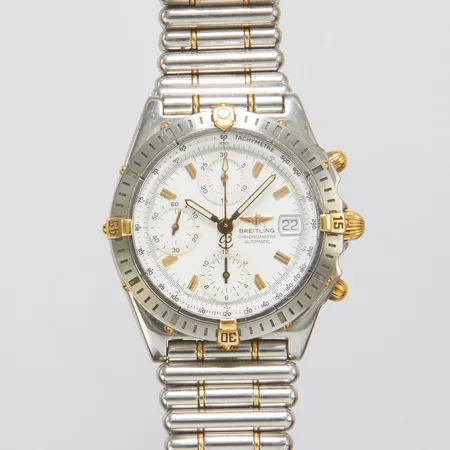 Herrur Breitling Chronomat, stål/guld, automatisk, 39mm, ref: B13352, snr: 290355, Cal. B13, safirglas, datum, kronograf, Rouleauxlänk, stål/guld, dubbelviklås, en extra länkbit, manual, chronometercertifikat, box, ytterkartong.