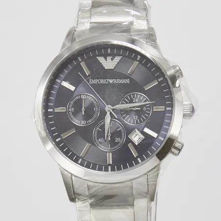 Herrur Emporio Armani, Ø 42mm, quartz, kronograf, datum, ref AR2448, stållänk, viklås, plast och lapp kvar, box, ytterkartong. 