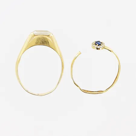 2 ringar, stenar, skevheter, defekt, 18K.  Vikt: 4,2 g