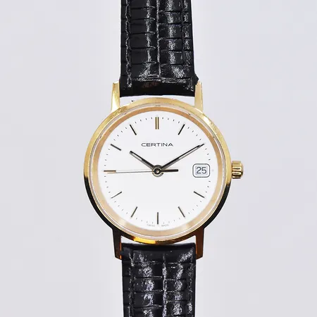 Damur Certina 18K med skinnband, graverad boett, batteribyte krävs, box Vikt: 0 g