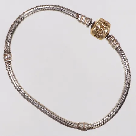 Armband, Pandora, längd 16,5cm, bredd 3mm, silver 925/1000, guldlås i 14K Vikt: 13,9 g