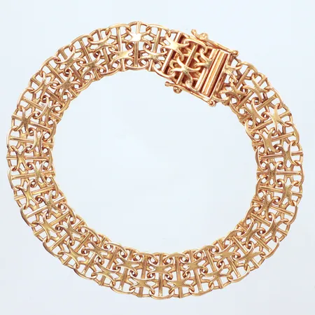 Armband X-länk med stav, längd 19cm, bredd 10,9mm, Mattinsons Ringfabrikation C A, år 1964, 18K Vikt: 20,2 g