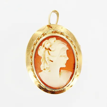 Hänge/brosch, 32x30mm, 18K, bruttovikt 4,3 gram.  Vikt: 4,3 g
