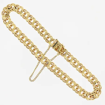 Armband, Bismarck, 20cm, bredd 6mm, säkerhetskedja, 18K.  Vikt: 13,5 g