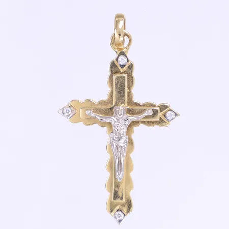 Hänge krucifix med vita stenar, 54x30mm, rödguld/vitguld 18K Vikt: 8,2 g