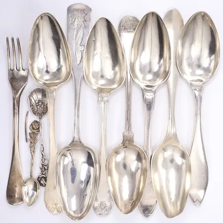 Diverse bestick, 1800/1900-tal, defekt, silver 830/1000 Vikt: 435,5 g