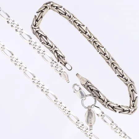 Armband och halskedja, defekta lås, silver 925/1000 Vikt: 30,2 g