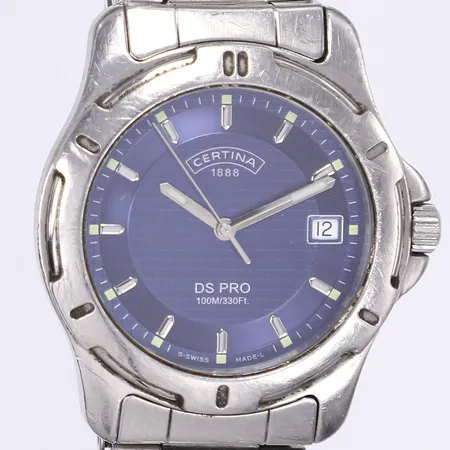 Herrur Certina DS Pro, Ø38mm, quartz, datum, 260.7046/7146.42, tickar, stållänk, påtagligt slitage