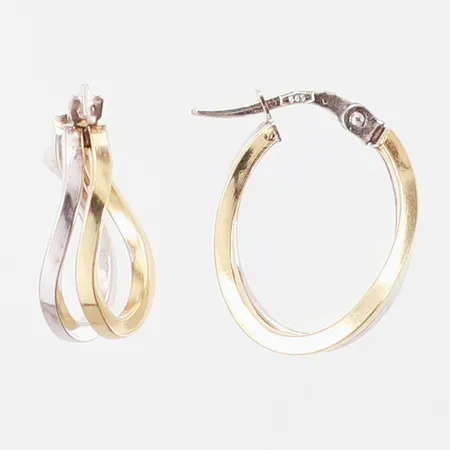 Ett par örhängen, gulguld/vitguld, 18mm, bredd: 3,3-4,5mm, 14K Vikt: 1,6 g