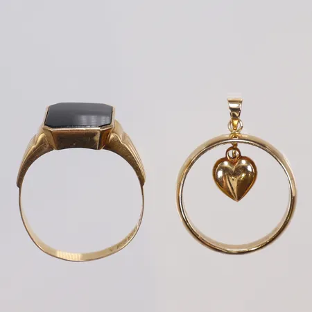 Diverse guld med sten, gravyr 18K Vikt: 9,8 g