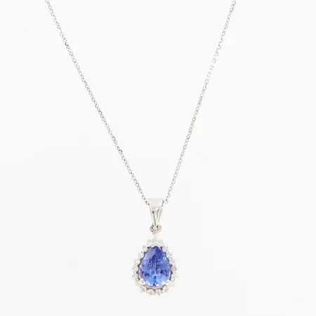 Collier, diamanter 19 x ca 0,01ct, tanzanit, 44-45cm, bredd 1mm, 19x9mm, vitguld, 18K.  Vikt: 2,9 g