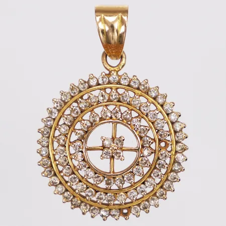 Hänge, diamanter 92xca0,017ct, längd 35mm inkl ögla, bredd  25mm, saknar stenar, 21K Vikt: 8,9 g