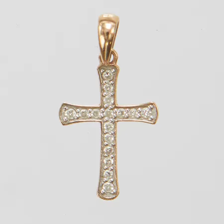 Hänge Kors, briljantslipade diamanter 16 x ca 0,005ct, längd ca 20mm inkl ögla, bredd 2-11mm, 14K Vikt: 0,6 g