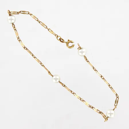 Armband med odlade pärlor, 17cm, bredd 6mm, defekt lås, 18K Vikt: 1,4 g