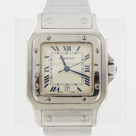 Armbandsur Cartier Santos Galbée, stål, quartz, 29x41mm inklusive horn, ref 1564, serienr 22954, datum, sekundvisare, länk 17cm, inga tillbehör Vikt: 0 g