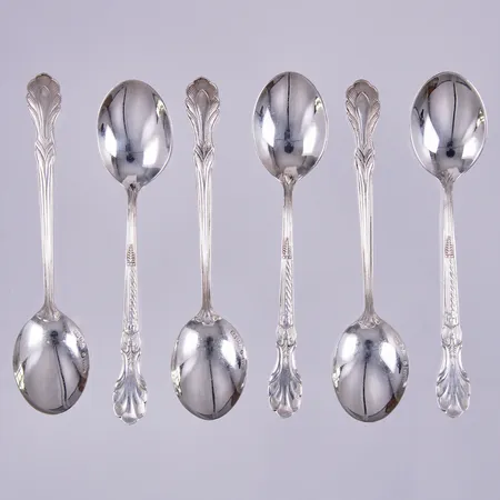 6 Moccaskedar, Matsilver Ab  1948, längd ca 9,1cm, silver Vikt: 39,1 g