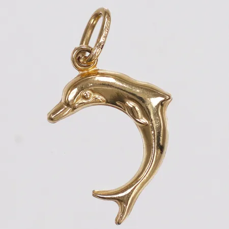 Hänge, delfin, längd 28mm inkl ögla, bredd 15 mm, 18K  Vikt: 1 g