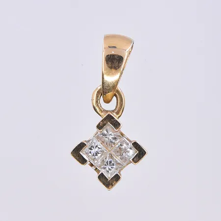 Hänge med prinsesslipade diamanter, Guldfynd, längd 15 mm, bredd 7 mm, 18K. Vikt: 1 g