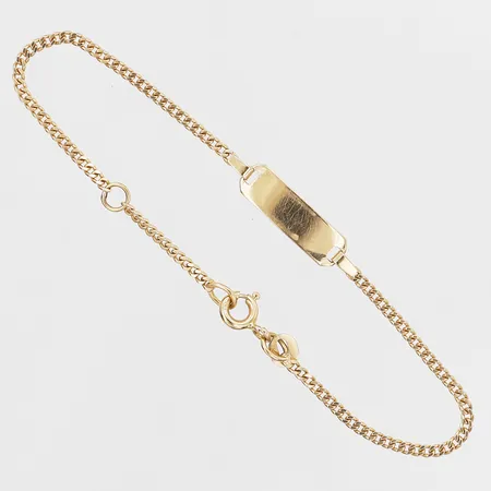 Armband med bricka, ograverad, Pansar, GFAB, längd: 14 - 16 cm, bredd: 2 - 5 mm, smärre bruksslitage, 18K guld. Vikt: 2,5 g