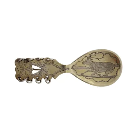 Vintage Brosch "Lappsked med hängen", förgyllt silver 830/1000, 1940/50-tal, längd 56 mm, bredd 19,5 mm Vikt: 6,6 g