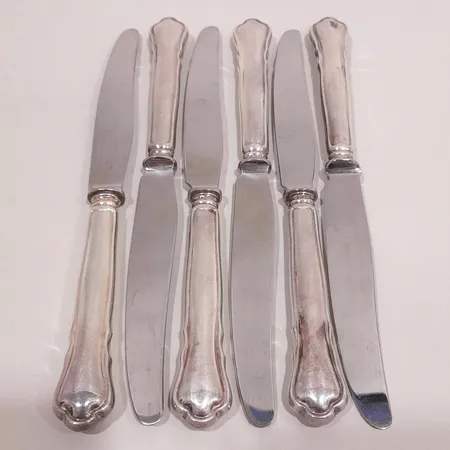 Bordsknivar 6st, modell Chippendale, längd 20,4cm, rostfritt blad, GAB, silver 830/1000 Vikt: 367,4 g