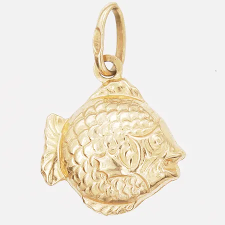 Berlock i form av en fisk, höjd: 18mm, bredd 13mm,  18K guld Vikt: 1 g