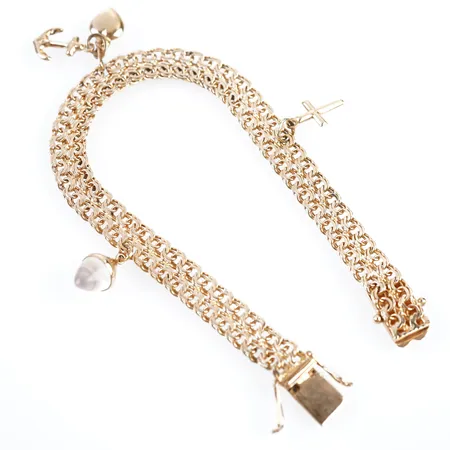 Armband m 3 berlocker, 19cm, bredd 8mm, 18k Vikt: 13,8 g