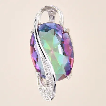 Hänge med lila/grön samt vita stenar, 29x13mm, silver 925/1000 Vikt: 4,4 g