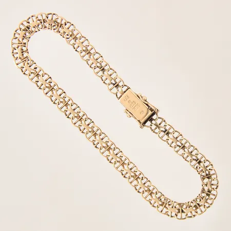 Armband X-länk med stav, längd 20cm, bredd 6mm, slitna länkdelar, 18K Vikt: 7,6 g