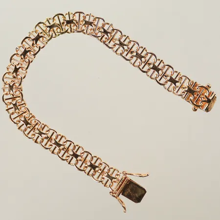 Armband, x-länk med stav, längd 17,5cm, bredd 9mm, 18K, 15g Vikt: 15 g
