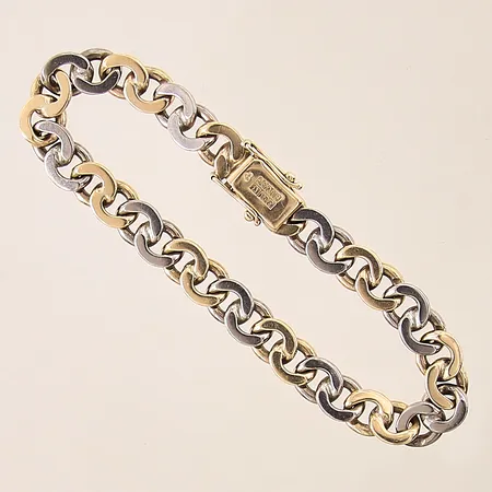 Armband manglad Pansar, längd 17,5cm, bredd 7mm, tvåfärgat, Jo-Ans Guld AB, 18K Vikt: 28,9 g