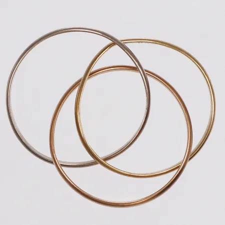 3 Ringar, trefärgad, stl 18½-19, skev skena, 18K Vikt: 3,3 g