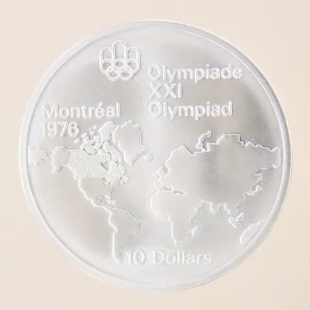 Mynt, Elizabeth II, Canada 1973, 10 Dollar, Ø45mm, Olympiade XXI Olympiad Montreal 1976, silver 925/1000 Vikt: 48,9 g