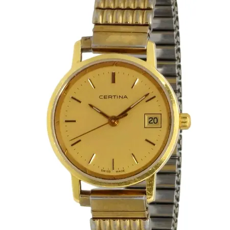 Damur Certina, 18K guld, Ø24 mm, quartz - fullt fungerande, EOL 152.9289.68, universal flexband i stål, bruksmärken,  Vikt: 0 g