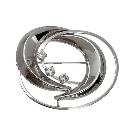Retro Brosch, silver 835/1000, Bergkristall, Kordes & Lichtenfels (K&L) Pforzheim Tyskland, bredd 36 mm, längd 30,5 mm, stenar utan anmärkning, mycket fint skick, svensk kontroll/importstämpel Vikt: 4 g