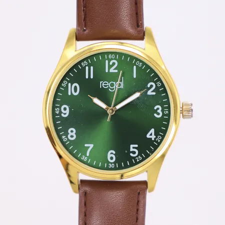 Herrur Ø40,2mm, Regal, grön urtavla, boettnr R3829, CD-0324, quartz,brunt läderband, inga tillbehör 