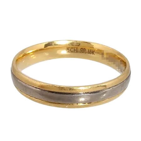 Ring, 18K guld, tvåfärgad modell, Schalins Ringar AB, Ø18¾ mm, gravyr Vikt: 3,9 g