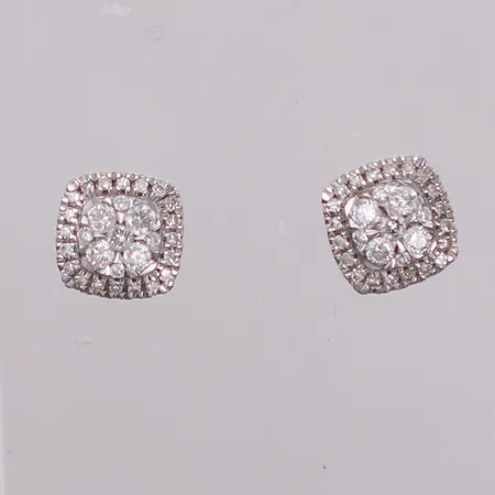 Örhängen med diamanter 5xca0,03 + 24xca0,01ct/st, 7,3x7,3mm, stift, vitguld, 18K Vikt: 1,7 g