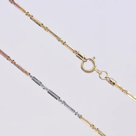 Kedja, längd 45,5 cm, bredd 1 mm, vitguld/gulguld/roséguld, 18K. Vikt: 1,9 g