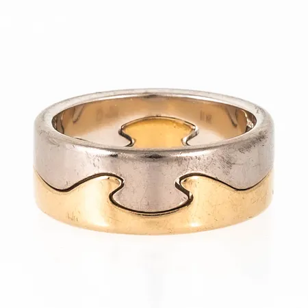 Ring i 18K, Georg Jensen Fusion, 2 delar i vit- och gult guld. Design Nina Koppel. Den är i storlek 17, är 7,4 mm bred och väger 10,6g. Nypris ca 29900:-
