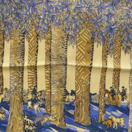 Scarf, Hermès, "Ombres et Lumieres", Annie Faivre 2001, siden, 90x90cm, sminkfläck, originalkartong.