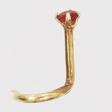 Piercingsmycke med röd sten, Ø2 mm, 18K guld. Vikt: 0,1 g