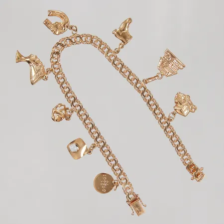 Armband, Bismarck med berlocker, 19cm, bredd 5mm, 18K Vikt: 15,5 g