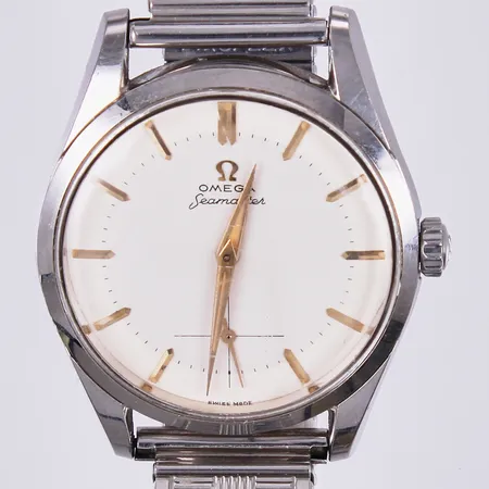 Herrur Omega Seamaster i stål, Ø 35mm, manuell, liten sekundvisare, med flexband i stål