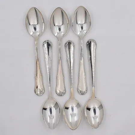 6 Kaffeskedar, modell Rådhus, graverade, silver 830/1000 Vikt: 107,2 g
