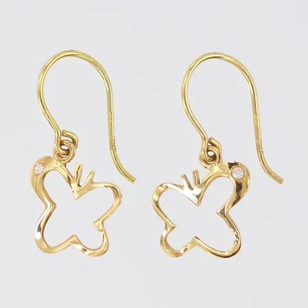 Ett par örhängen fjärilar med vita stenar, ca 20x10mm. 18K Vikt: 0,8 g