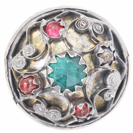 Brosch med röda och gröna glasstenar, Ø25mm, silver Vikt: 5,6 g