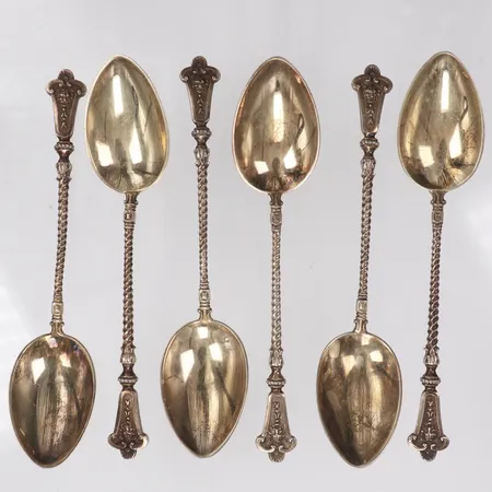 6 Kaffeskedar, Nilssons Guld Ab, längd 10,5cm, förgylla, 830/1000 Vikt: 53 g