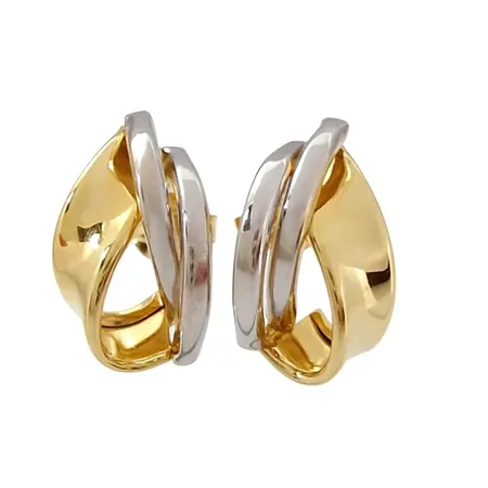 Örhängen, 18K guld, tvåfärgad modell, Guldfynd (GHA), längd 13 mm, bredd 8 mm, fint skick Vikt: 1,2 g