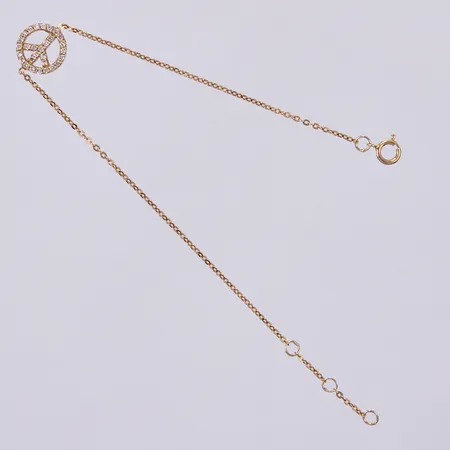 Armband peace med vita stenar, längd: ca 18cm, bredd: ca 1-10mm, 18K Vikt: 1,6 g